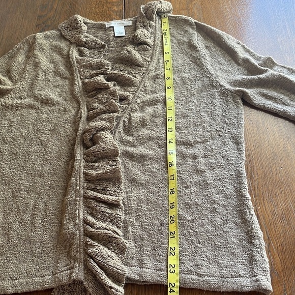 Sarah Spencer Open Cardigan ruffled front edge long sleeves tan size Large - Picture 9 of 12